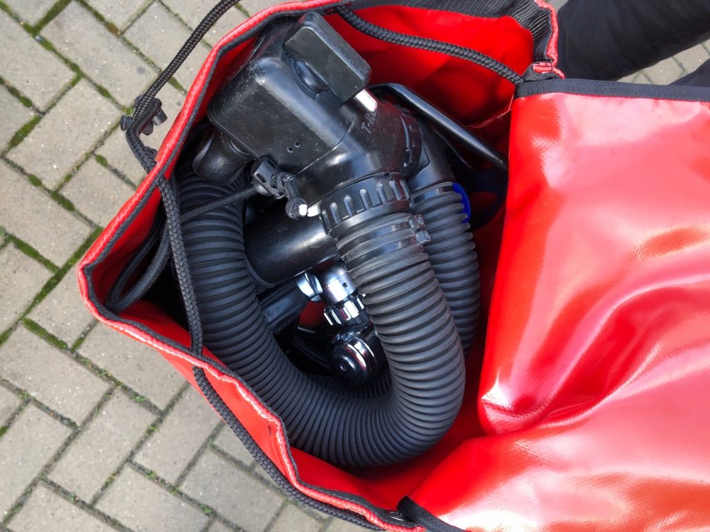 Caving Bag from the top with a T-Reb
