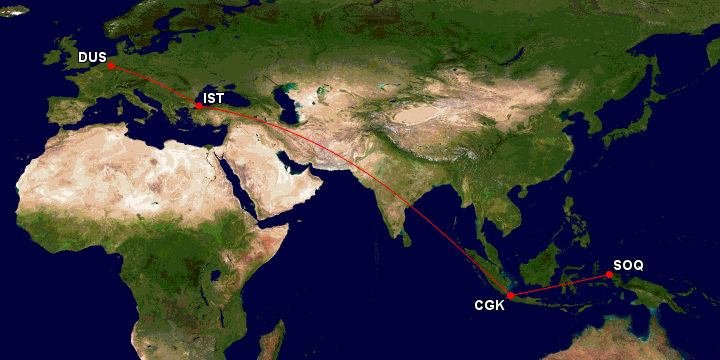 flightmap Raja Ampat Flight map to Sorong, West Papua, Indonesia